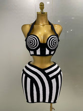 Load image into Gallery viewer, Bodycon Striped Bandage Skirt Set