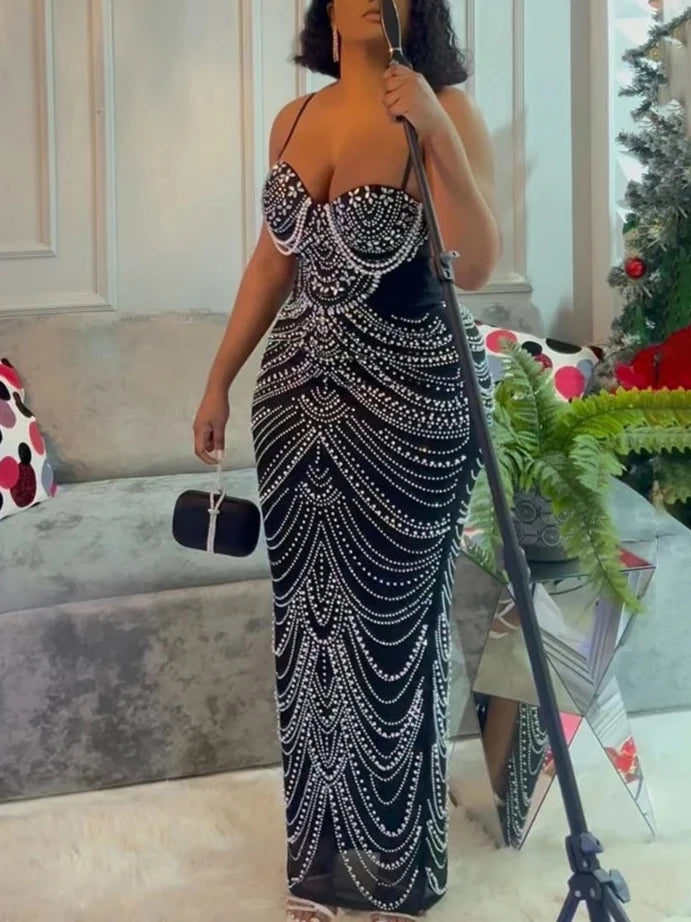 Sparkly Crystal Rhinestone Pearl Celebrities Gown Brown Dress – Mineli's  Closet