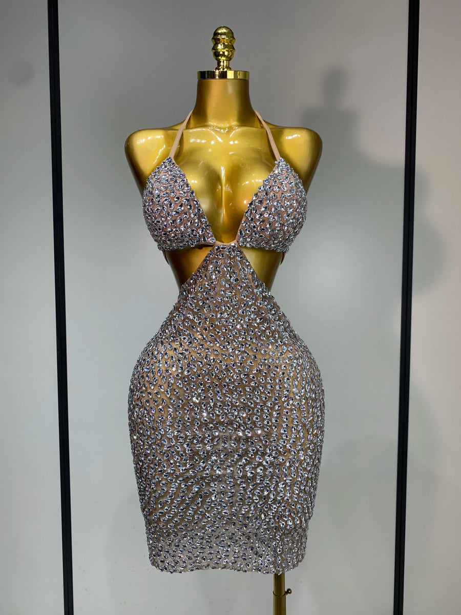 burgundy and beige dress Glamorous Rhinestone Bodycon Party Dress: Sparkle and Shine All Night! –  Canary Houze main image 0