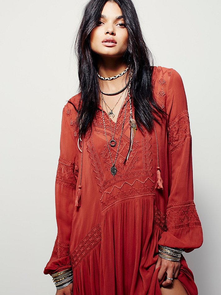 Vintage Long Sleeve Embroideried Orange Red Maxi Dress – Mineli's Closet