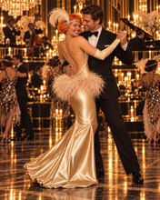 Load image into Gallery viewer, Golden Siren Feather Backless Gown