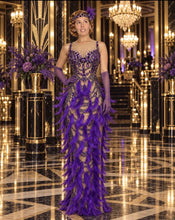 Load image into Gallery viewer, Violet Cabaret Crystal Feather Gown
