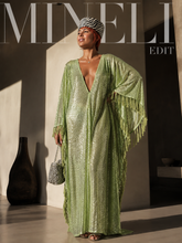 Load image into Gallery viewer, Sage Mirage Tassel Kaftan – The Mineli Edit