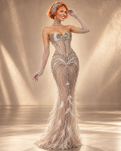 Load image into Gallery viewer, The Gatsby Muse Crystal &amp; Feather Couture Gown