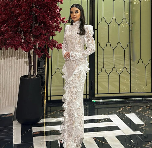 Lace High-Neck Evening Dress