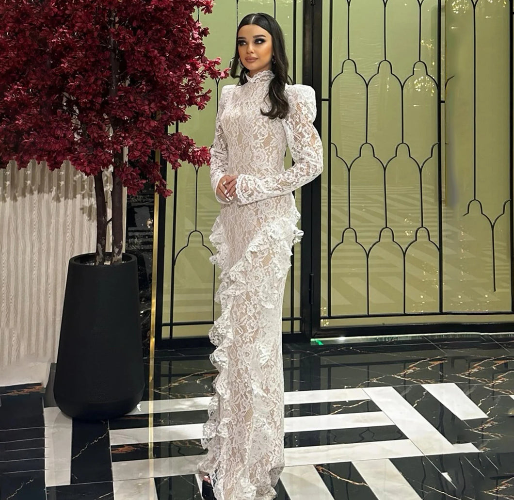 Lace High-Neck Evening Dress