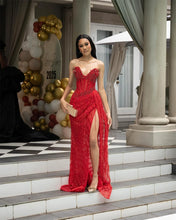 Load image into Gallery viewer, Trumpet Corset Side High Split Prom Dress