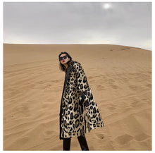 Load image into Gallery viewer, Long Leopard Print Warm Fluffy Faux Fur Trench Coat