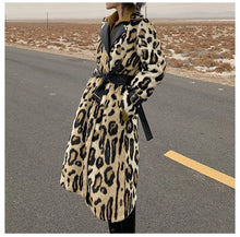 Load image into Gallery viewer, Long Leopard Print Warm Fluffy Faux Fur Trench Coat