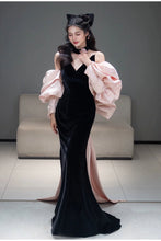 Load image into Gallery viewer, Cat Black Niche Fishtail Evening Gown