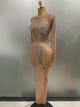 Load image into Gallery viewer, Shinny Rhinestone Stretch Mesh Transparent Dress