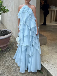 Solid Spliced Ruffles Elegant Dress