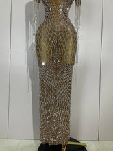 Load image into Gallery viewer, Rhinestones Tassel Transparent Mesh Stretch Dress