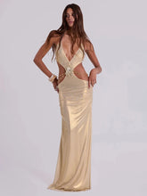 Load image into Gallery viewer, Metallic Backless Evening Dress