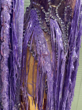 Load image into Gallery viewer, Sparkly Diamond Tassel Long Sleeves Mesh See Through Purple Dress