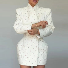 Load image into Gallery viewer, White Waist Cinching Floral Shoulder Pad Blazer