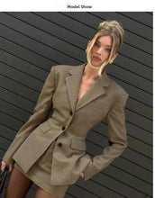 Load image into Gallery viewer, Retro Plaid Wide oulder Suit Skirt Set