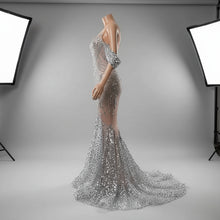 Load image into Gallery viewer, Bright Crystal Sequins Elegant Fishnet Dress