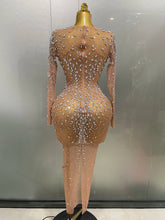 Load image into Gallery viewer, Shinny Rhinestone Stretch Mesh Transparent Dress