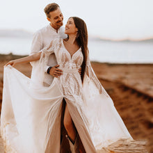 Load image into Gallery viewer, Long Split Bell Sleeves Boho Bridal Gowns