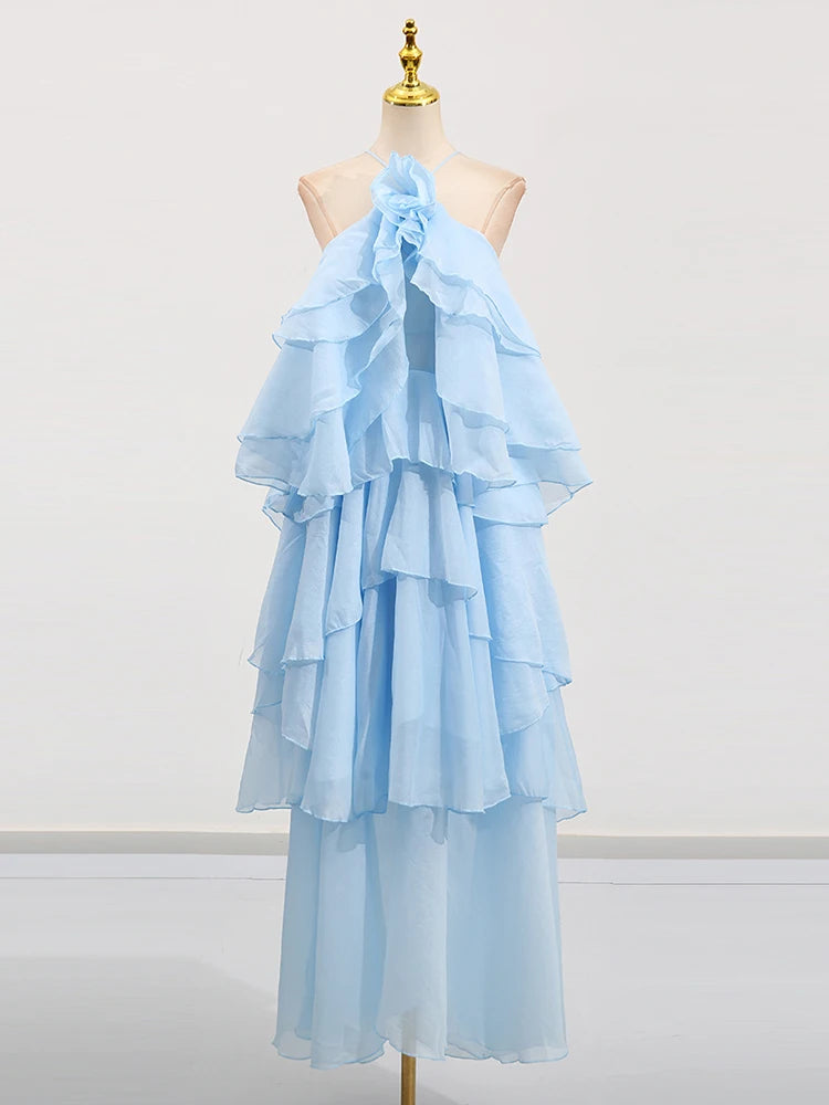 Solid Spliced Ruffles Elegant Dress