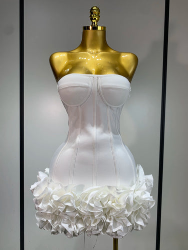 Strapless Flower Prom Gown Mini Dress