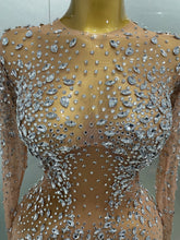 Load image into Gallery viewer, Shinny Rhinestone Stretch Mesh Transparent Dress