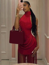 Load image into Gallery viewer, Velvet Tassel Hem Dress
