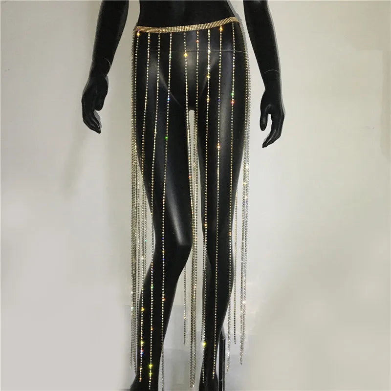 Glitter Rhinestone Long Tassel Skirt