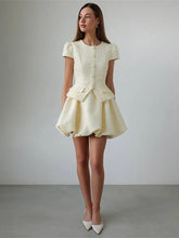 Load image into Gallery viewer, Tweed Puffy Sleeve Shirt Bubble Skirt Set