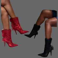 Load image into Gallery viewer, Sexy Black/Red Lace Embroidered Ankle Boots