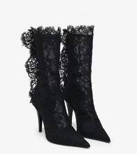 Load image into Gallery viewer, Sexy Black/Red Lace Embroidered Ankle Boots