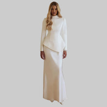 Load image into Gallery viewer, Cream High-Neck Tailored Maxi Dress