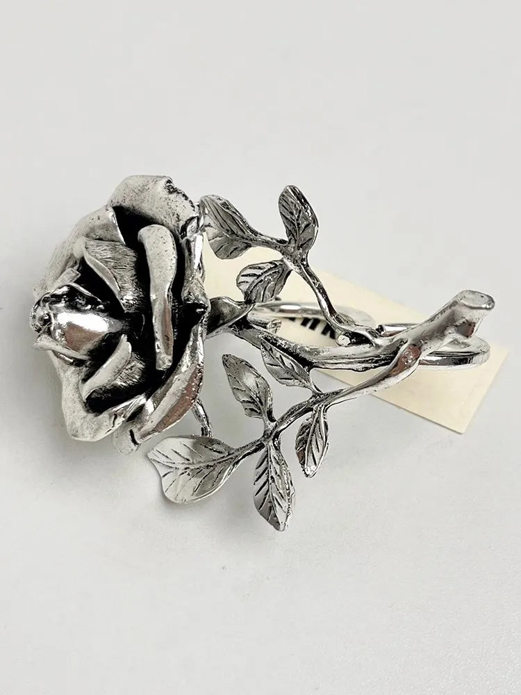 Vintage Exaggerated Metal Rose Flower Large Open Ring