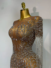 Load image into Gallery viewer, Luxury Sparkly Rhinestones Tassel Transparent Mesh Stretch  Dress