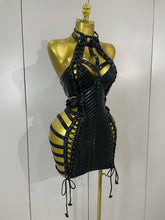 Load image into Gallery viewer, Black Leather Hollow Out Gothic Bandage Halter Short Dress