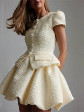 Load image into Gallery viewer, Tweed Puffy Sleeve Shirt Bubble Skirt Set