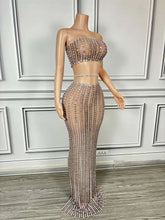 Load image into Gallery viewer, Sparkly Crystals Strapless Crop Top Long Skirt Set