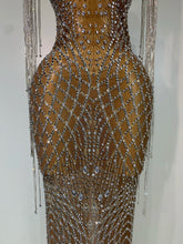 Load image into Gallery viewer, Luxury Sparkly Rhinestones Tassel Transparent Mesh Stretch  Dress