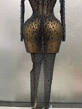 Load image into Gallery viewer, Shinny Rhinestone Stretch Mesh Transparent Dress