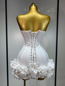 Strapless Flower Prom Gown Mini Dress