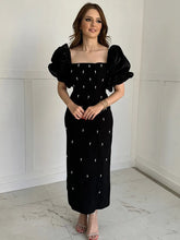 Load image into Gallery viewer, Elegant Puff Sleeve Pearl Long Dress