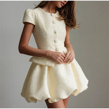 Load image into Gallery viewer, Tweed Puffy Sleeve Shirt Bubble Skirt Set