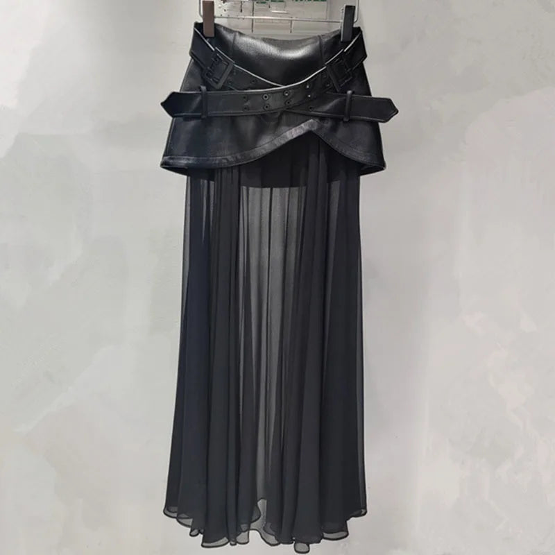 PU Leather Long Skirt