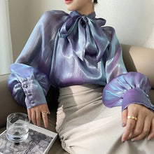 Load image into Gallery viewer, Satin Blouses Stylish Big Bow Shirt