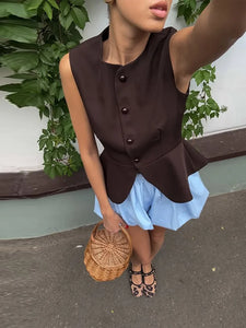 Casual Sleeveless Vests Skirts Suits