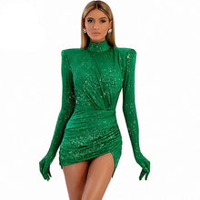 Load image into Gallery viewer, Sexy Sequins Draped Fold Long Sleeve Slit Bodycon