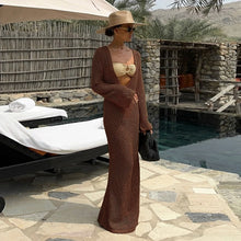 Load image into Gallery viewer, Sexy U-neck Bell Sleeve Knit Maxi Dress