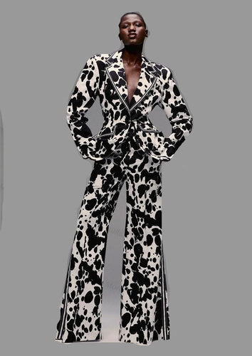 Black White Zebra Printed  Suit Set