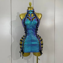 Load image into Gallery viewer, Black Leather Hollow Out Gothic Bandage Halter Short Dress